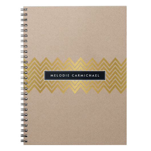 Carnet SIMPLE moderne mignon chevron motif feuille d'or k (Devant)