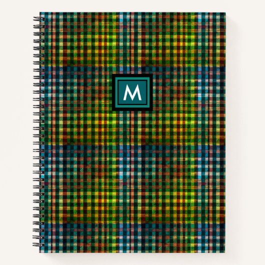 Carnet Simple Moderne Monogramme Tartan Écossais Vert Sar (Devant)