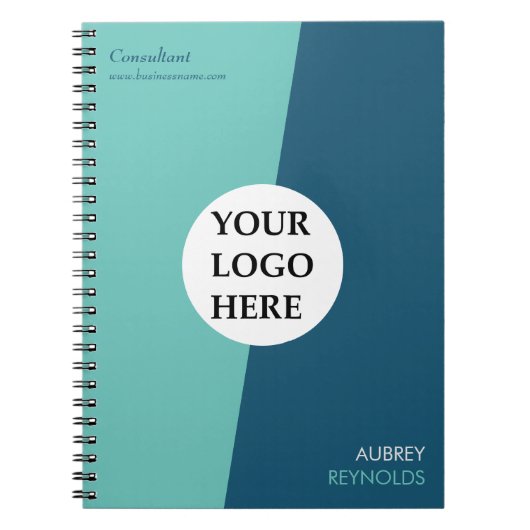 Carnet Simple Moderne Personnalisé Bleu Vert Professionne (Devant)