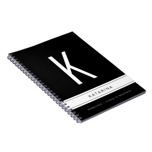 Carnet Simple moderne tendance fun noir monogramme person (Côté Droit)