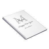 Carnet simple monogramme bonne année gris nom (Côté Droit)