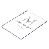 Carnet simple monogramme bonne année gris nom (Côté gauche)