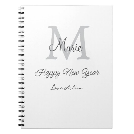 Carnet simple monogramme bonne année gris nom (Devant)