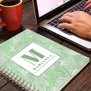 Carnet Simple Monogramme Botanique Vert Palms tropicaux