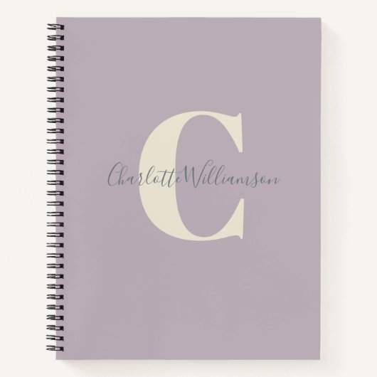 Carnet Simple Monogramme Personnalisé et Nom en Lilas (Devant)