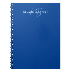 Carnet Simple Navy Blue Minimaliste Deux Monogrammes Nom