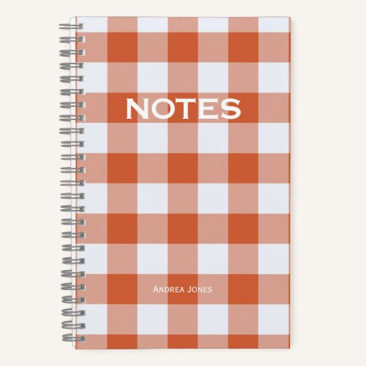 Carnet Simple Orange Buffalo Check Nom du monogramme (Recto)