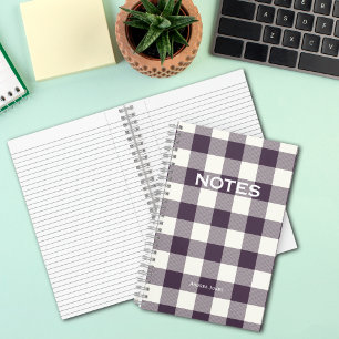 Carnet Simple Plum Buffalo Check Nom du monogramme