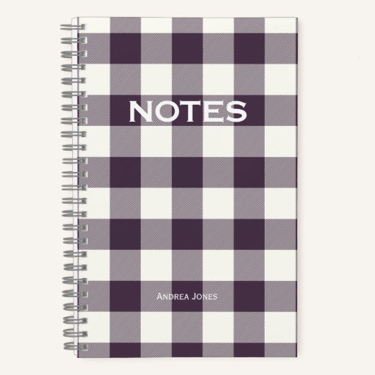 Carnet Simple Plum Buffalo Check Nom du monogramme (Recto)