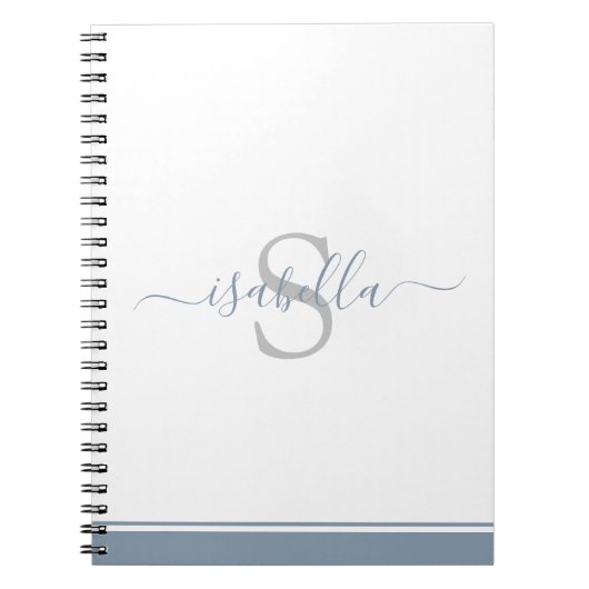 Carnet Simple Script Moderne Monogramme Élégant Dusty Blu (Devant)