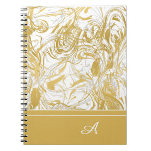 Carnet Simplement Marbre Monogramme Or Marbre Blanc