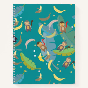 Carnet Singe mignon et bananes dans un motif d'arbre