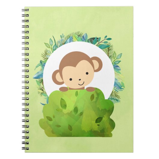 Carnet Singe Safari mignon avec Feuilles tropicaux (Devant)