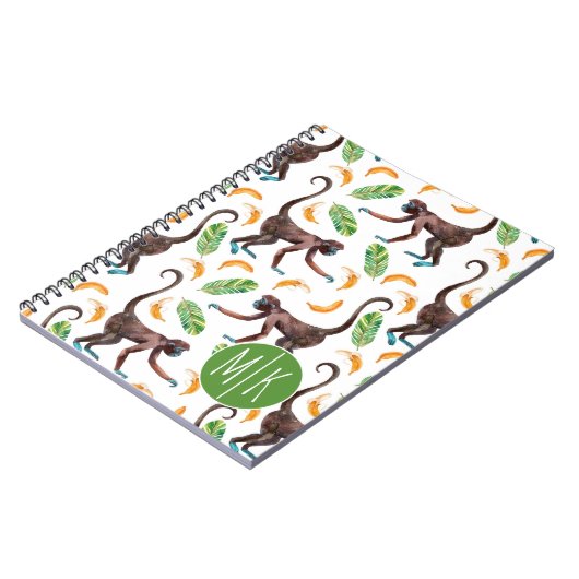 Carnet Singes doux jonglant le monogramme des bananes | (Côté gauche)