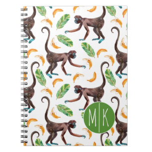 Carnet Singes doux jonglant le monogramme des bananes  