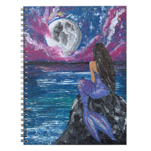 Carnet Sirène au clair de lune, œuvre d'art faite à la ma