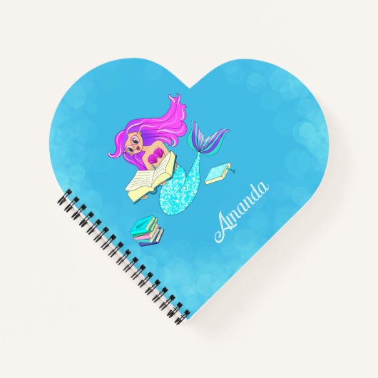 Carnet Sirène Brillante Avec Lunettes Nom Lecture (Devant)