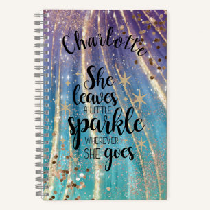 Carnet Sirène dorée turquoise féminine Nom personnalisé