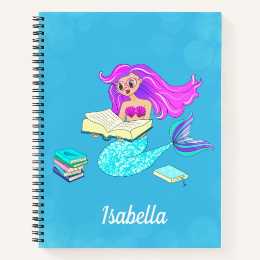 Carnet Sirène Étincelante Avec Lunettes Nom Lu (Devant)