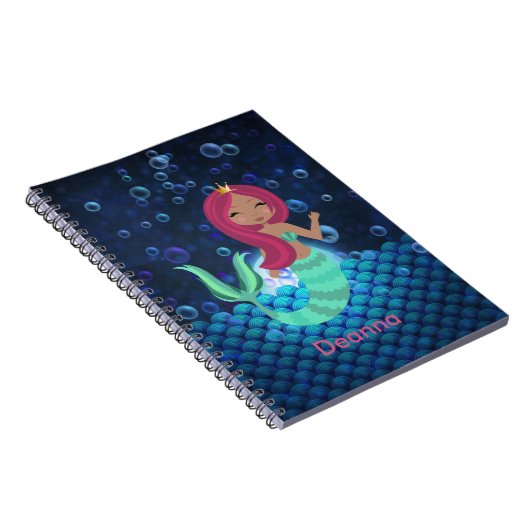 Carnet Sirène mousseuse en vert et bleu dans l'océan clai (Côté Droit)