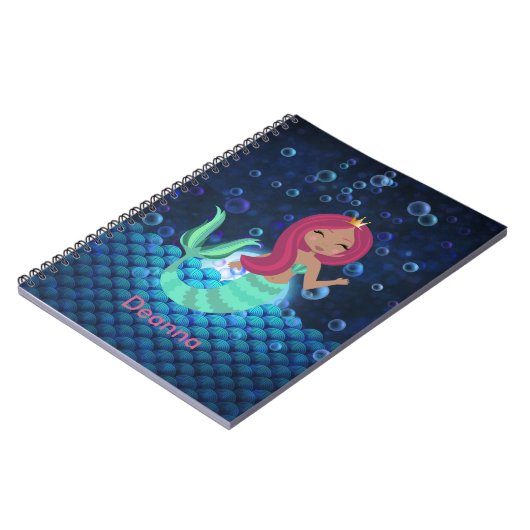 Carnet Sirène mousseuse en vert et bleu dans l'océan clai (Côté gauche)