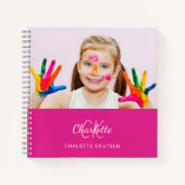 Carnet Sketbook photo rose chaud monogramme fille (Devant)