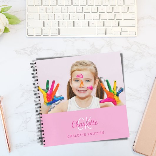 Carnet Sketbook photo rose monogramme fille