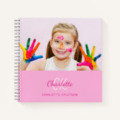 Carnet Sketbook photo rose monogramme fille (Devant)