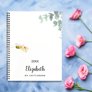 Carnet Sketchbook abeille eucalyptus monogramme mignon