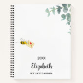 Carnet Sketchbook abeille eucalyptus monogramme mignon (Devant)