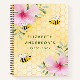 Carnet Sketchbook abeilles jaune nid d'abeille fleurs ros