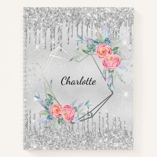 Carnet Sketchbook argent floral parties scintillant rose  (Devant)