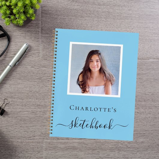Carnet Sketchbook bébé bleu photo enfants typographie