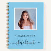 Carnet Sketchbook bébé bleu photo enfants typographie (Devant)
