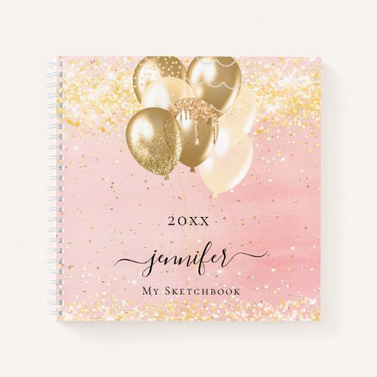 Carnet Sketchbook blush rose or nom scintille ballons (Devant)