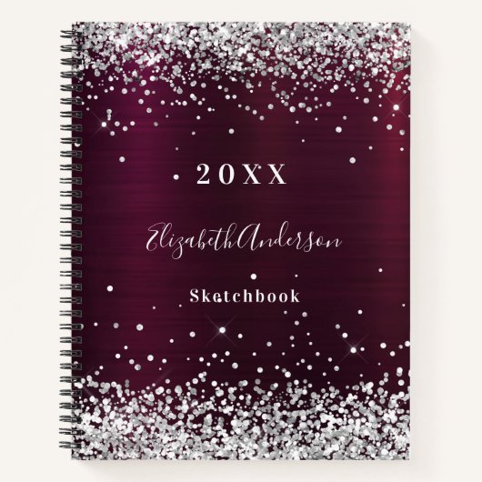 Carnet Sketchbook bordeaux nom argent (Devant)