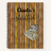 Carnet Sketchbook butterfly on brown stripes add name (Devant)