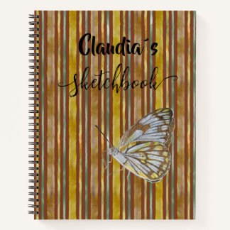 Carnet Sketchbook butterfly on brown stripes add name