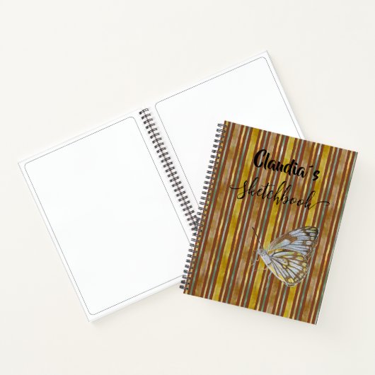 Carnet Sketchbook butterfly on brown stripes add name (Intérieur)