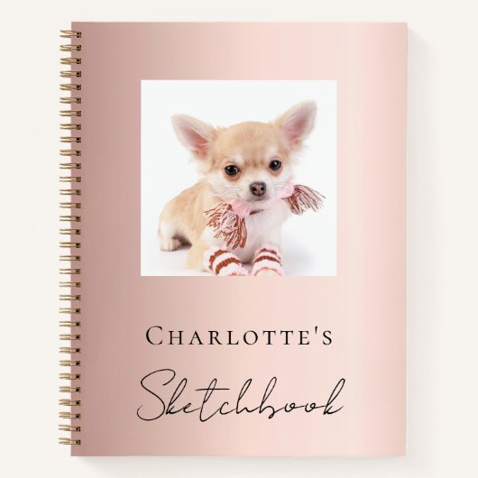 Carnet Sketchbook chien animal photo rose or (Devant)