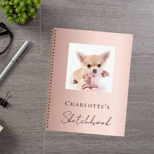 Carnet Sketchbook chien animal photo rose or