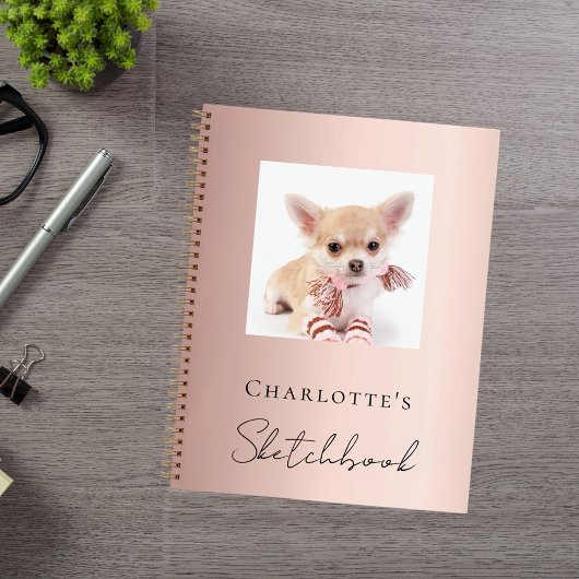 Carnet Sketchbook chien animal photo rose or