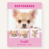 Carnet Sketchbook chien rose collage photo (Devant)