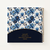 Carnet Sketchbook Elegante Rosas Azules y Oro Personaliza (Dos)