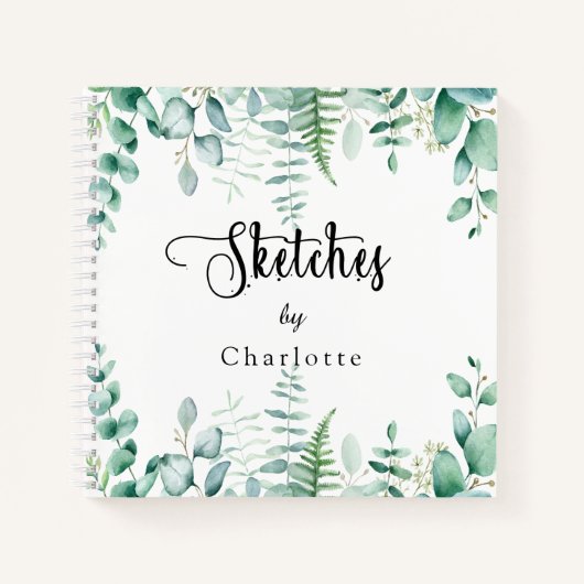 Carnet Sketchbook eucalyptus vert fougères de bois (Devant)