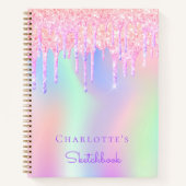 Carnet Sketchbook holographic rose gouttes fille (Devant)
