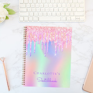 Carnet Sketchbook holographic rose gouttes fille