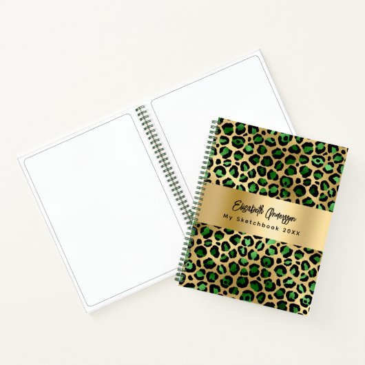Carnet Sketchbook léopard motif émeraude or vert (Intérieur)