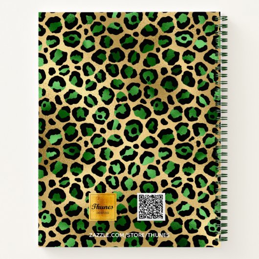Carnet Sketchbook léopard motif émeraude or vert (Dos)