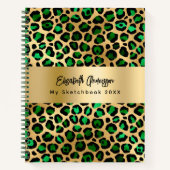 Carnet Sketchbook léopard motif émeraude or vert (Devant)